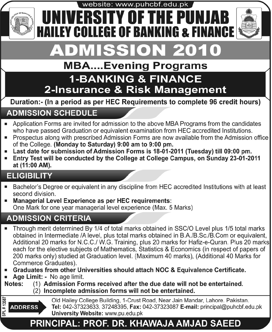 Hailey College of Business and Finance Admissions 2010
