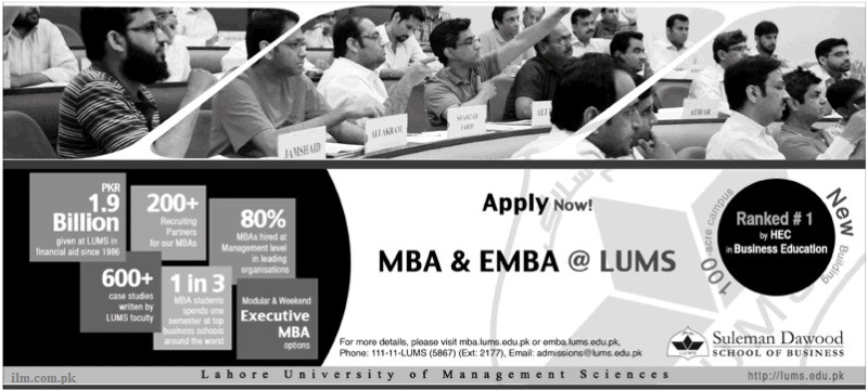 LUMS Executive MBA Admissions Open LUMS Executive MBA Admissions Open