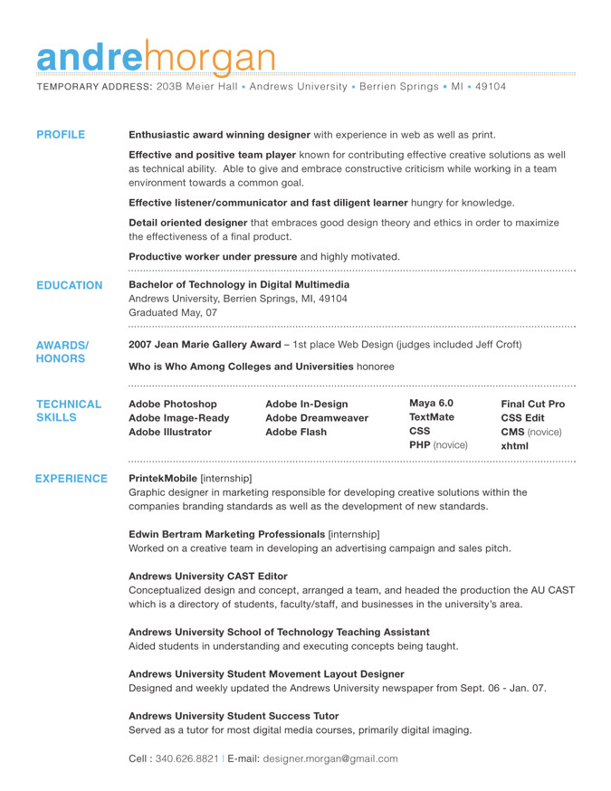 Resume artistic designs