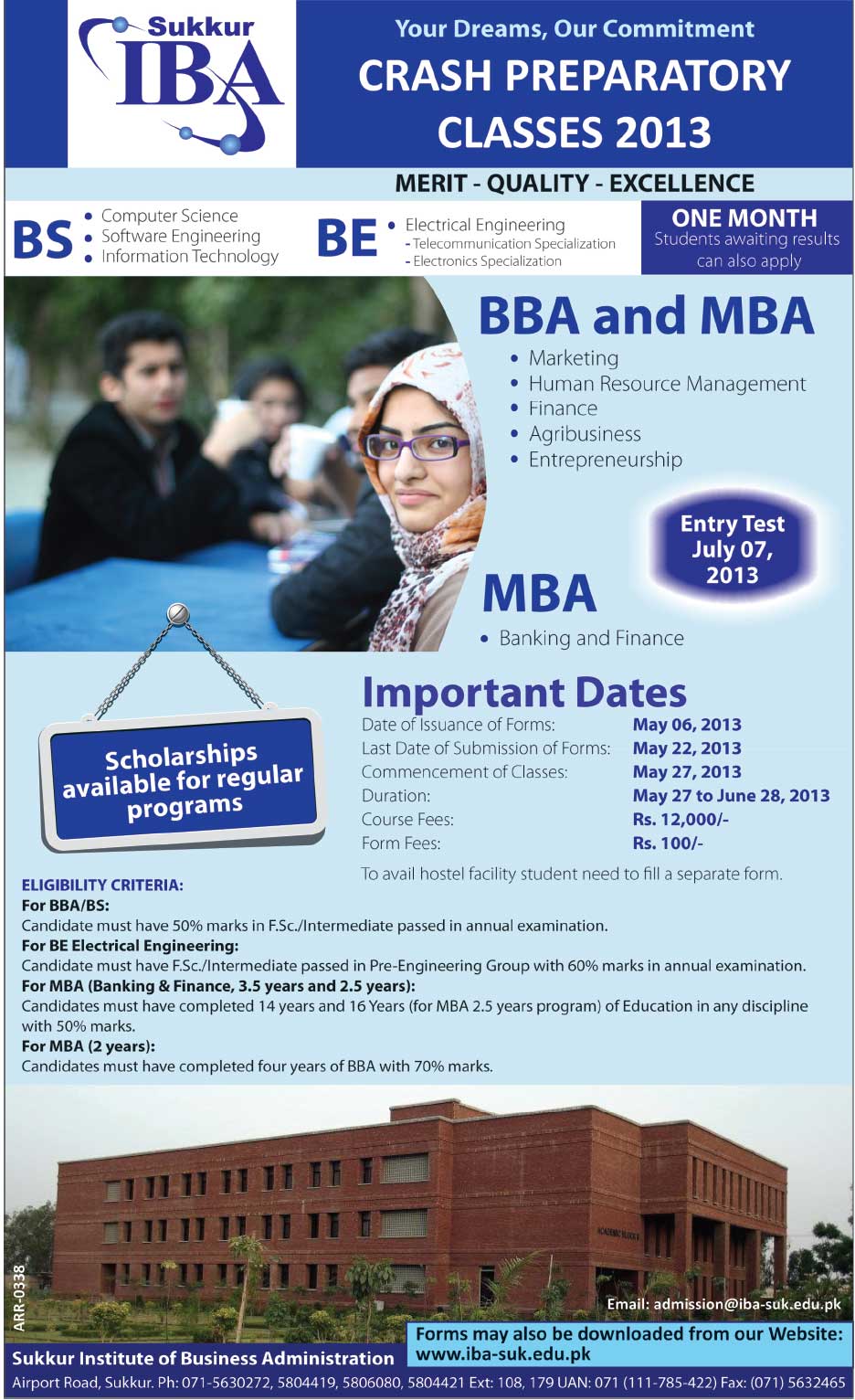 IBA Sukkur BBA, BS, MBA and BE Admission 2013