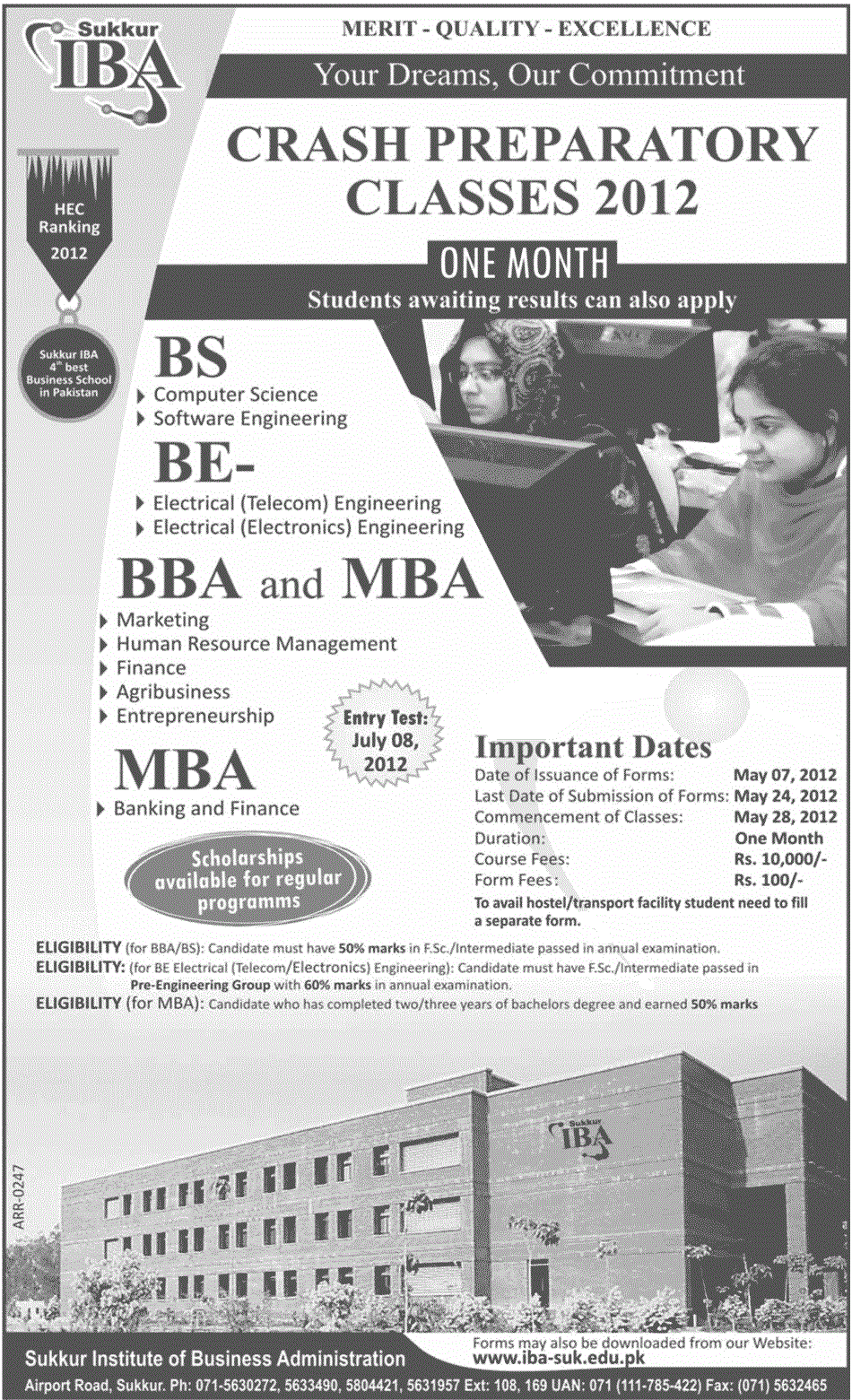 IBA Sukkur BBA, BS, MBA and BE Admission 2013