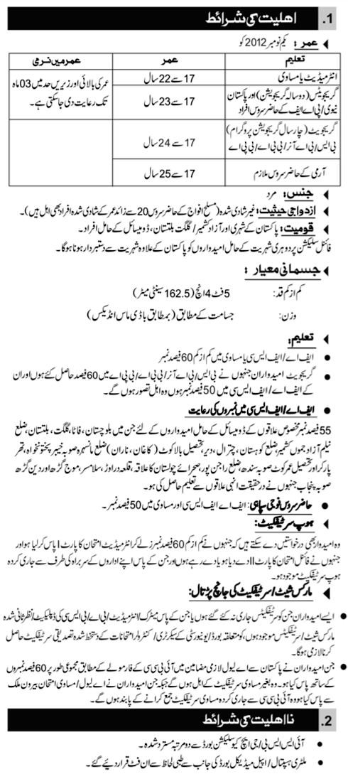 Join Pakistan Army as Commission officer 2012 PMA Long Course 130 Rules