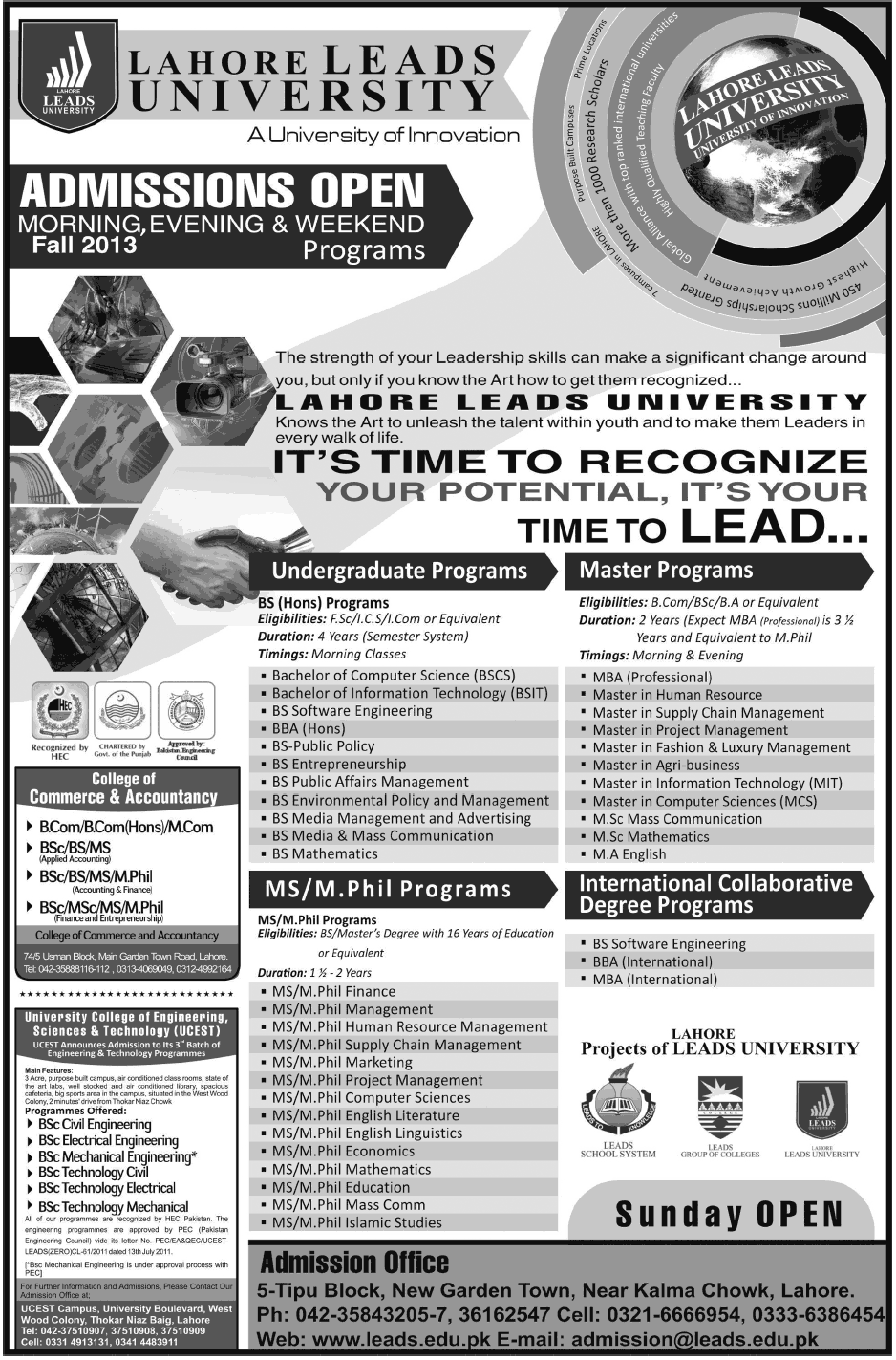 Lahore Leads University Admissions 2013