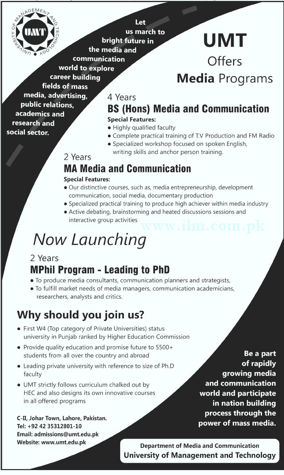 UMT Media Programs Admissions 2012