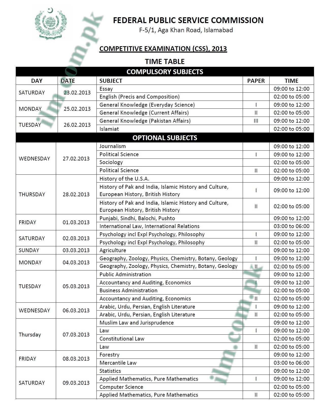 Css Date Sheet 2013