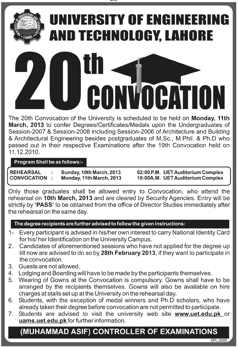 UET Lahore 20th Convocation 2013