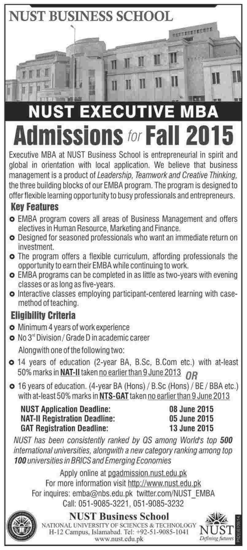 Nust Mba Admission nust islamabad executive mba admission 2015 form apply Nust Mba Admission nust islamabad executive mba admission 2015 form apply