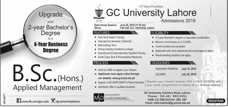 Gc University Lahore Bsc Admission Merit List