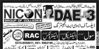 NICON Group Of Colleges Rawalpindi Admission 2018