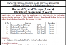 Rawalpindi Medical College BSC Admission 2016 Form, Requirement DPT, MIT, MLT