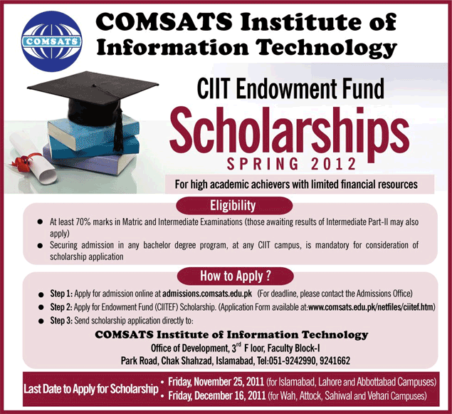 CIIT Endowment Fund Scholarships 2012