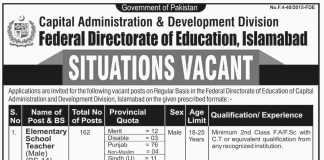 Federal Directorate of Education Govt of Pakistan Teaching Jobs 2016
