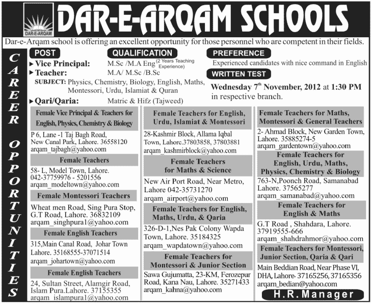 dar-e-arqam-school-jobs-in-lahore-for-male-female