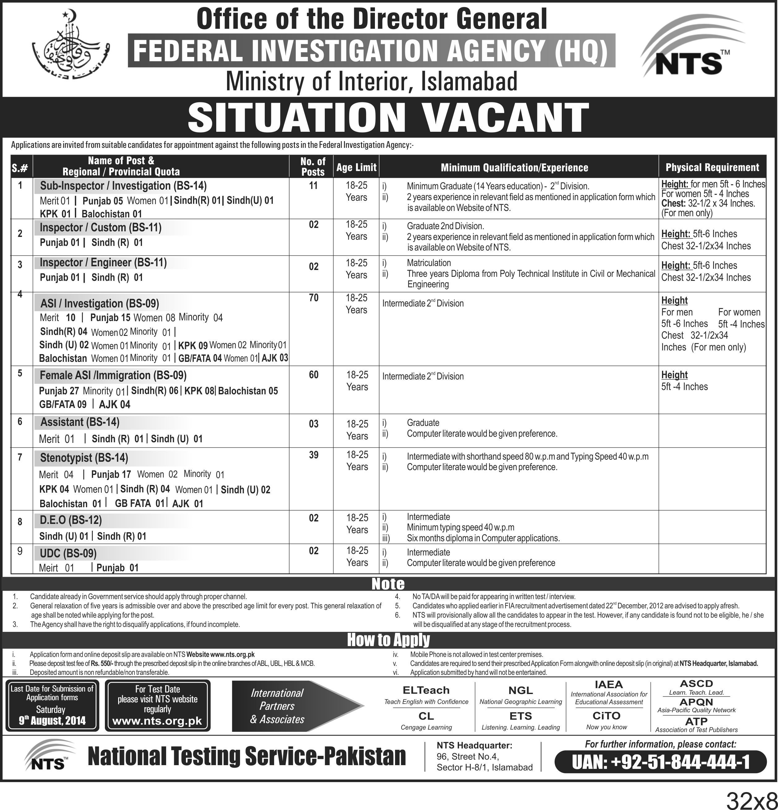 form application for job fia Pakistan, Sub Inspector, Jobs Inspector FIA 2014 Asi