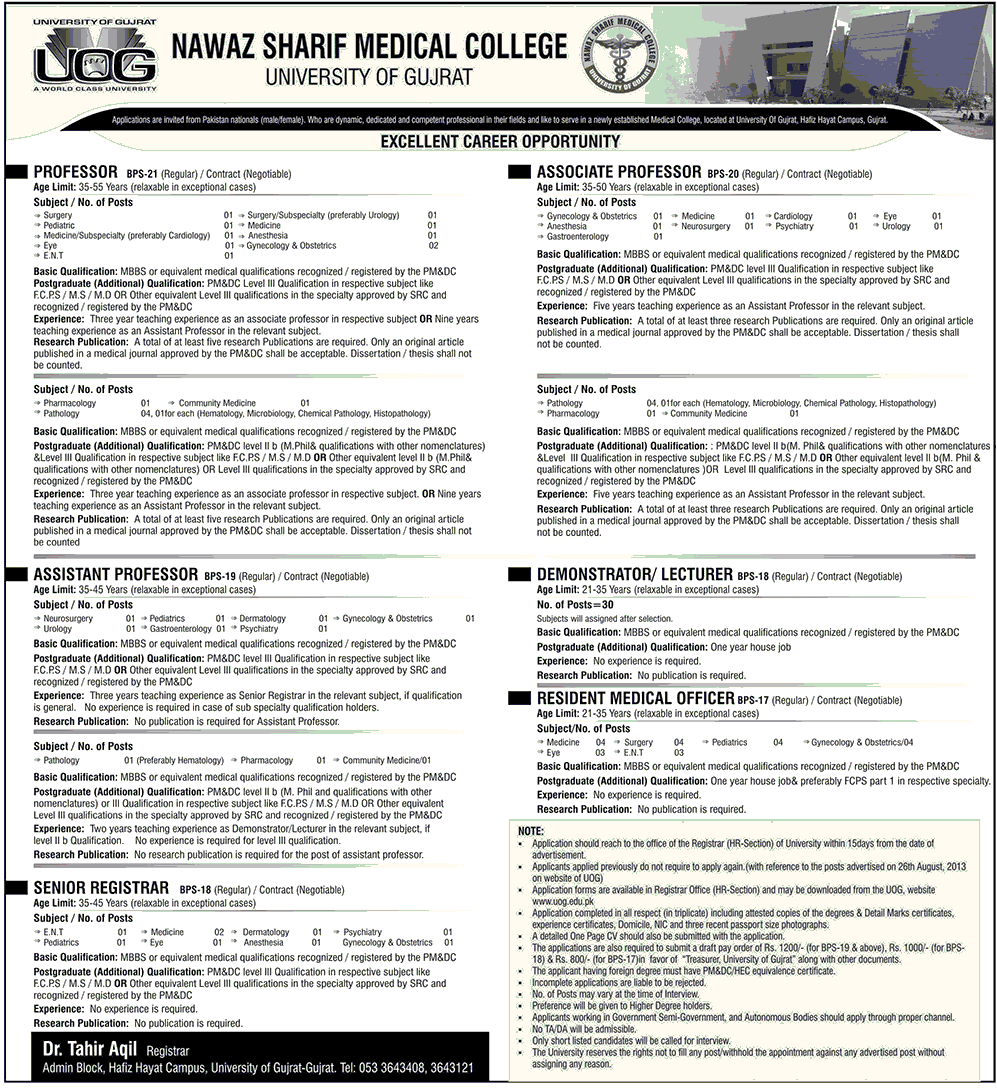University Of Gujrat Job Opportunities 2013