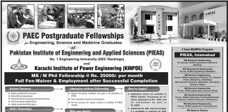 Pakistan Atomic Energy Commission Postgraduate Fellowships 2017