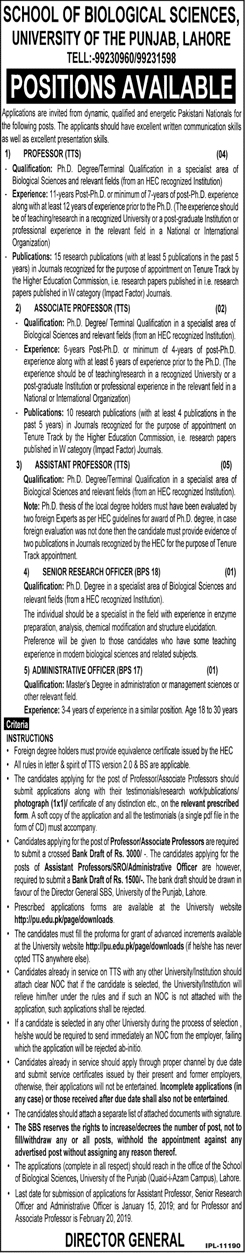 University of Punjab PU Associate Assistant Professor Jobs 2018