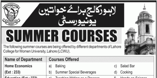 Lahore College for Women University LCWU Summer Short Courses 2017