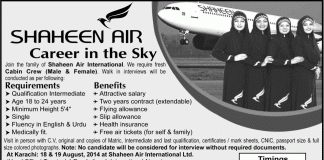 Shaheen Airline Female Cabin Crew Jobs