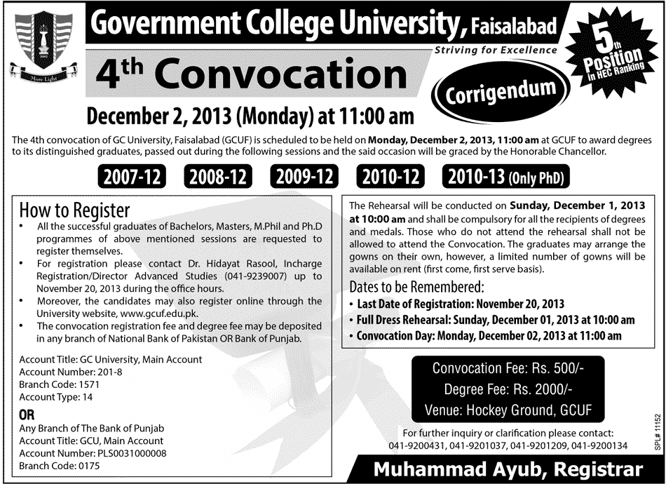 GC University Faisalabad 4th convocation 2013