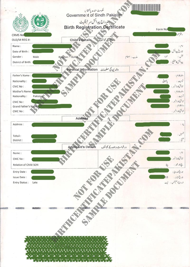 NADRA Birth Certificate Form Sample and Requirements