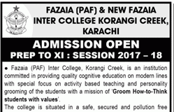 Fazaia PAF Inter College Korangi Karachi Admission 2017