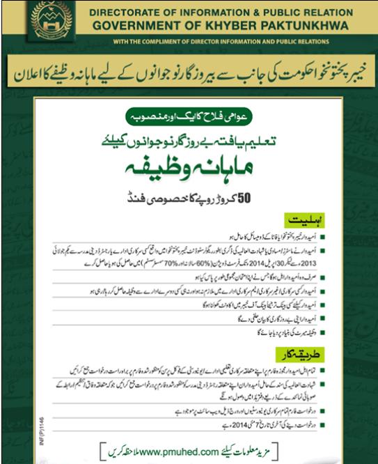 KPK Educated Youth Unemployment Monthly Scholarship 2014 application form