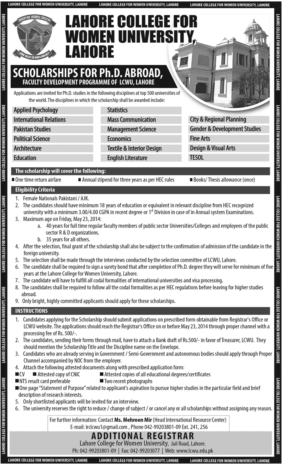 in china application study to visa Application 2014 PhD Eligibility Scholarships Form, LCWU