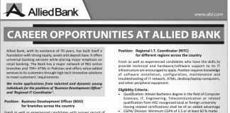 Allied Bank Business Development Officer, Regional IT Coordinators Jobs