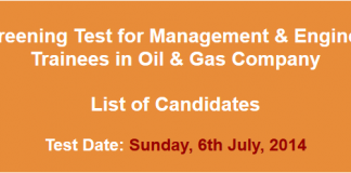 Oil & Gas Trainees Jobs NTS Test Result 2014, Answer Keys, Candidates List