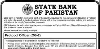 State Bank SBP Protocol Officer OG-2 Jobs 2014 Eligibility, Application