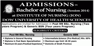 Dow University of Health Sciences Nursing Admission 2015 Form, Last Date