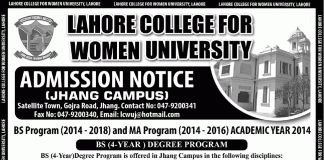 LCWU Jhang Campus BS, MA Admission 2015 Download Form, Entry Test