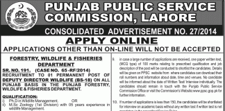PPSC Deputy, Assistant Director Wildlife Jobs 2014 Online Form, Last Date