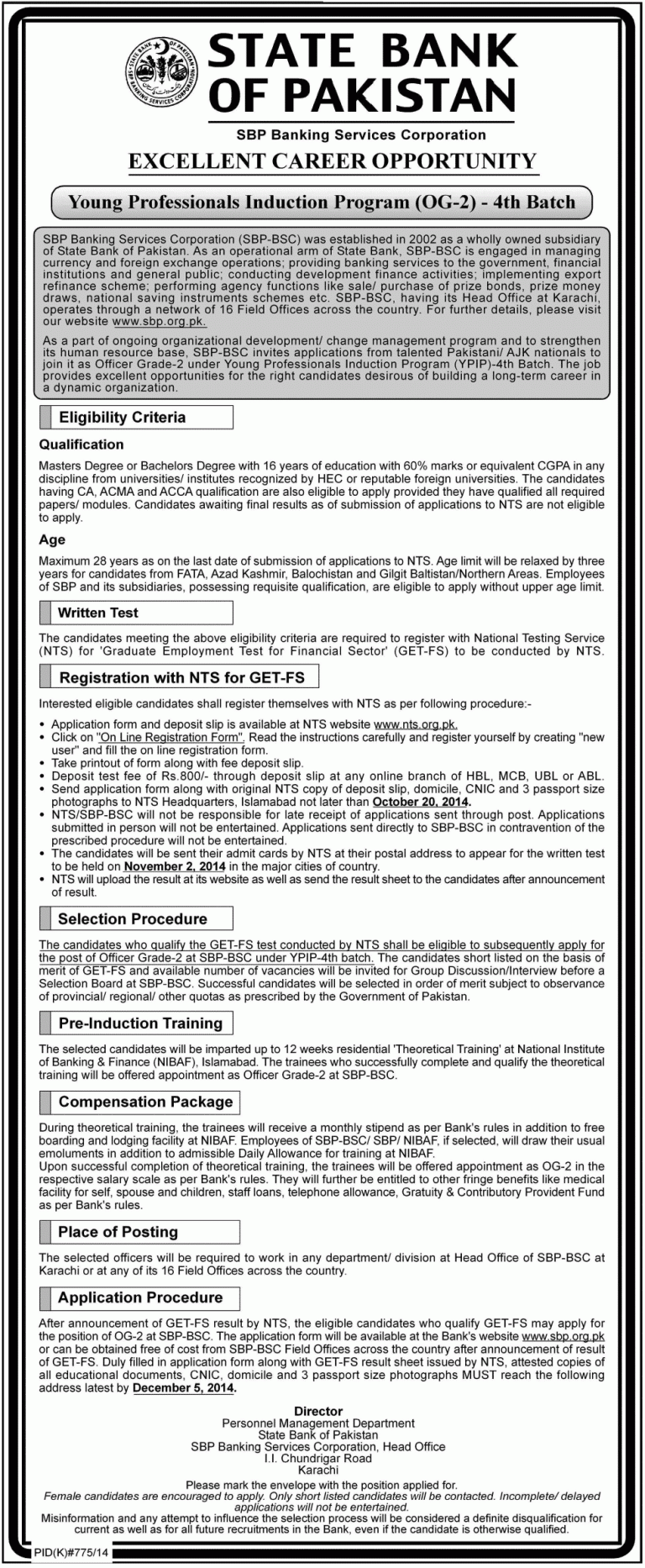 SBP Young Professionals Induction Program OG-2 Jobs 2014 Registration Online