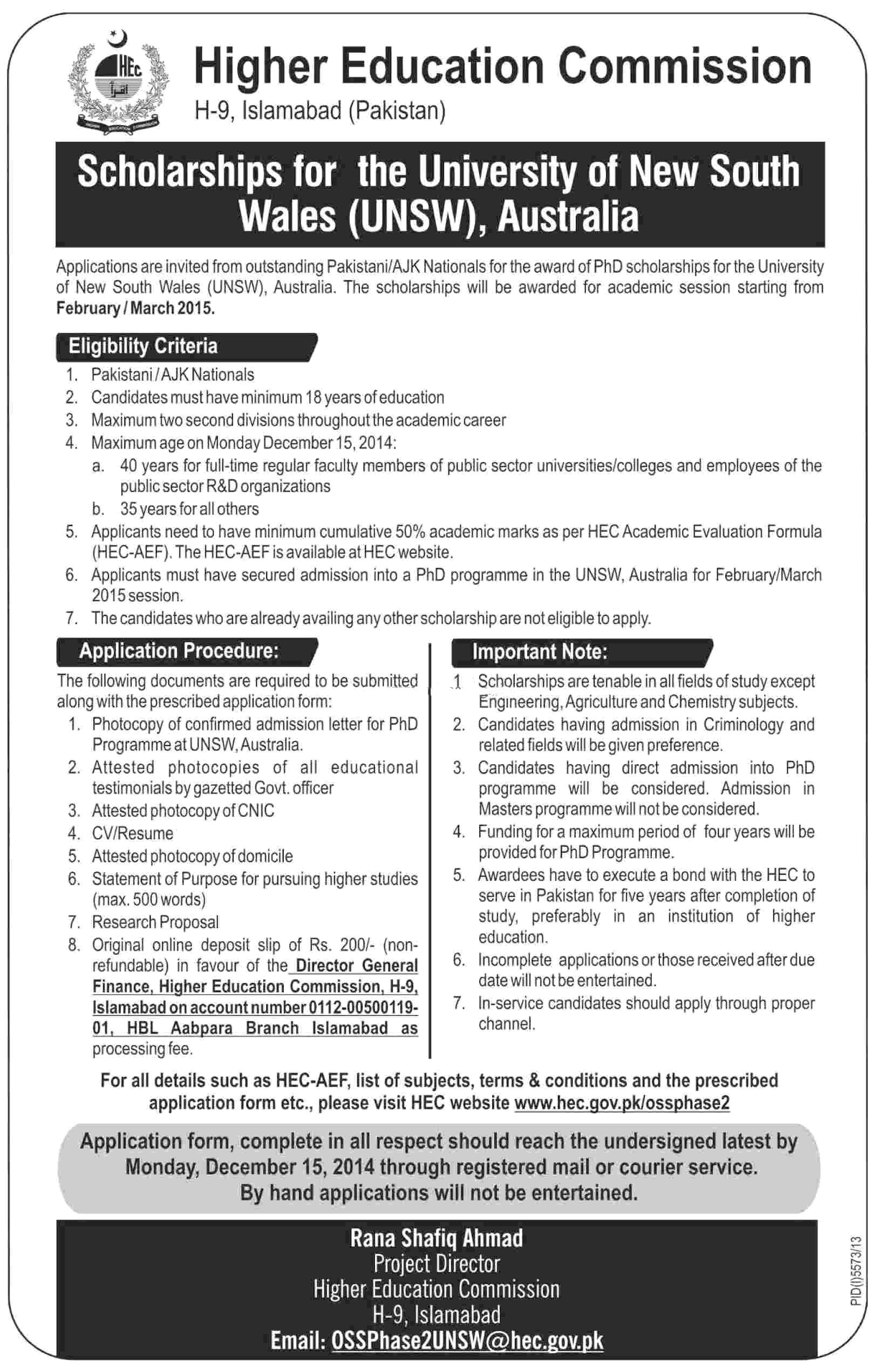 HEC Scholarships For PhD In Australia 2017 Procedure, Criteria, Last Date