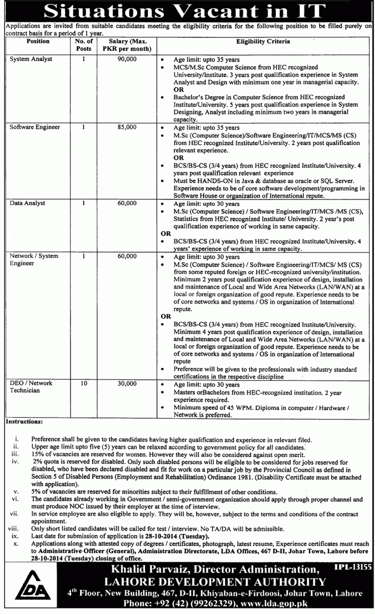 LDA Jobs 2014 Revenue Officer, DEO, System, Data Analyst, Sofware Engineer