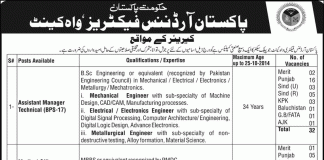 Pakistan Ordnance Factories POF Wah Jobs 2014 Application Form, Last Date