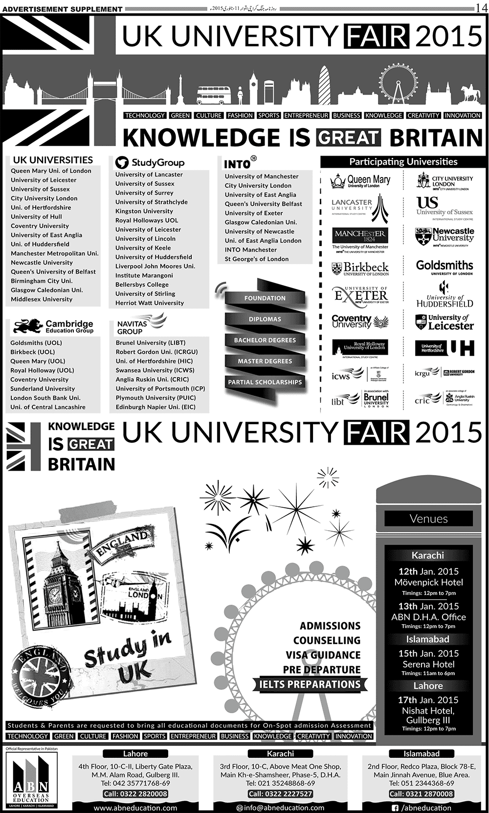 UK University Fair 2015 Karachi, Islamabad, Lahore