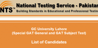 GC University Lahore NTS GAT General, Subject Test Result 2015 Answer Keys