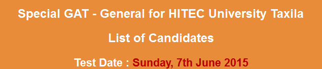 HITEC University Taxila NTS GAT General Test Result 2015 Answer Keys 7th June