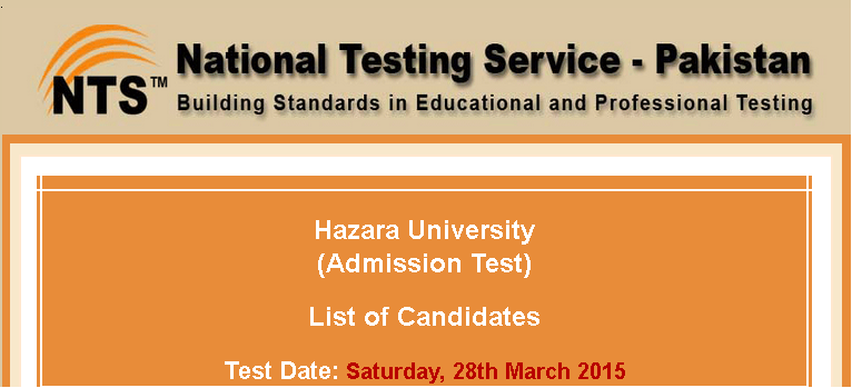 Hazara University NTS Admission Test Result 2016