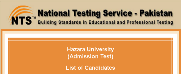 Hazara University NTS Admission Test Result 2016