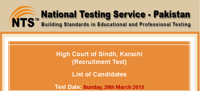 High Court of Sindh Karachi NTS Test Result 2015 29th March Answers Key