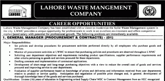 Lahore Waste Management Company LWMC Jobs 2015 Apply Online Last Date