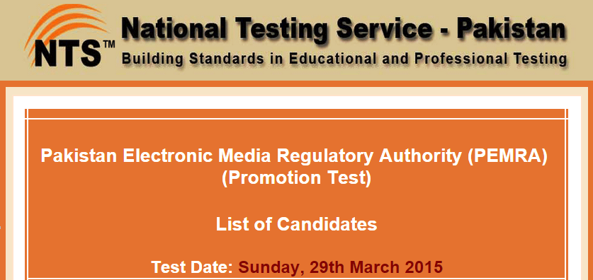 PEMRA Jobs NTS Test Result 2015 29th March Answer Keys
