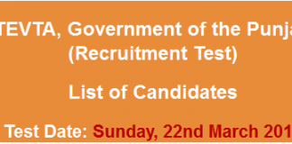 TEVTA Punjab NTS Test Result 2015 Answers Key 22nd March