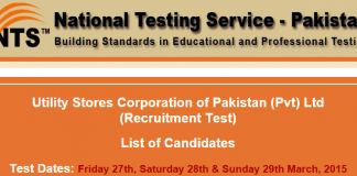Utility Stores Jobs NTS Test Result 2015 27th, 28th, 29th March