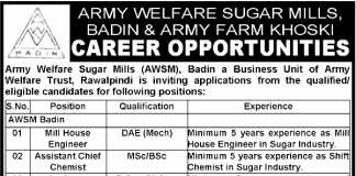 Army Welfare Sugar Mills Jobs 2015 Online Application Form Download