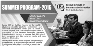 IBA Sukkur Summer Programs 2016 Admission Form Download Online